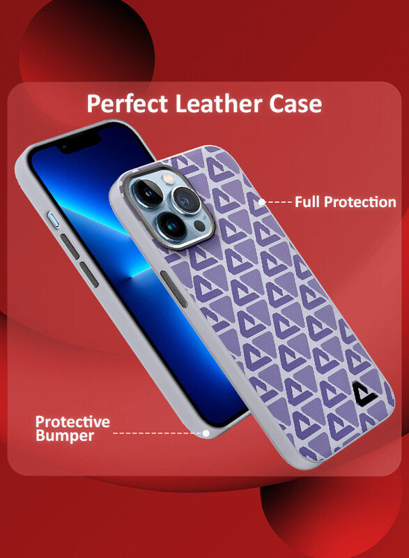 MARGOUN for iPhone 13 Pro Max 2 Pack Case and Screen Protector Leather Back Cover Triangle Pattern Shockproof Protective Phone Case Purple