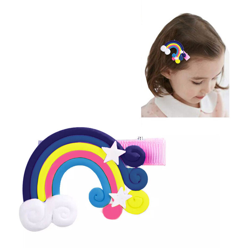 MARGOUN 4 Packs For Hair Clips Cloud Ornaments Colourful Flatback Polymer Rainbow Cloud Clips
