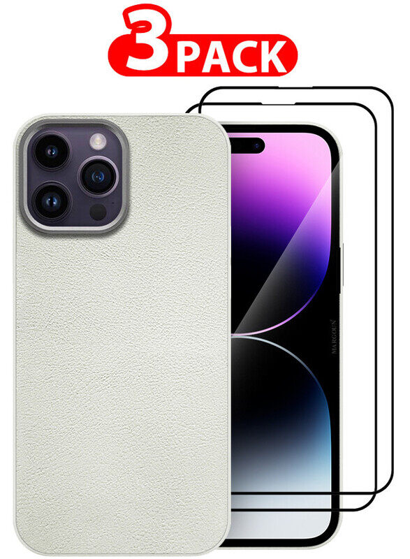 

MARGOUN for iPhone 14 Pro Max 3 Pack Case Cover and 2 Screen Protectors Leather Case with Lens Frame Shockproof Full Body Protective Cover White