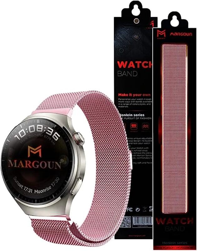 MARGOUN for Huawei Watch 4/4 Pro Metal Milanese Watchband 22mm - Rose Pink