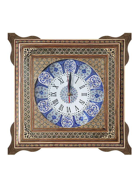 

MARGOUN Handcrafted Persian Wooden Wall Clock, Khatam Marquetry Art 41.41cm