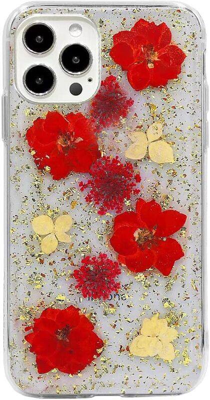 

K-DOO For iPhone 12 pro max Flowers Series Case 3D Glitter Floral Shockproof Cover with Genuine Dried Flowers (Iphone 12 pro max Red/Gold)