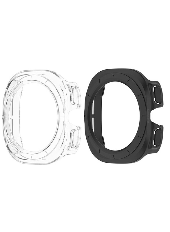 MARGOUN for Samsung Galaxy Watch 7 Ultra 2 Pack Case Hard PC Bumper Set Frame protection around The perimeter, not covering The screen Black/Clear