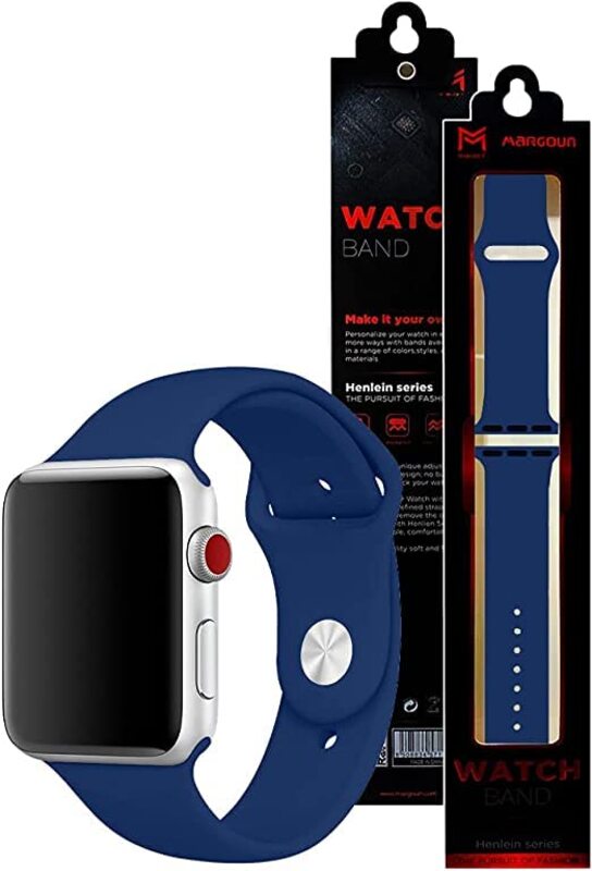 Margoun Soft Silicone Band for Apple Watch 49mm/45mm/44mm/42mm, 3 Piece, Navy Blue/Beige/White