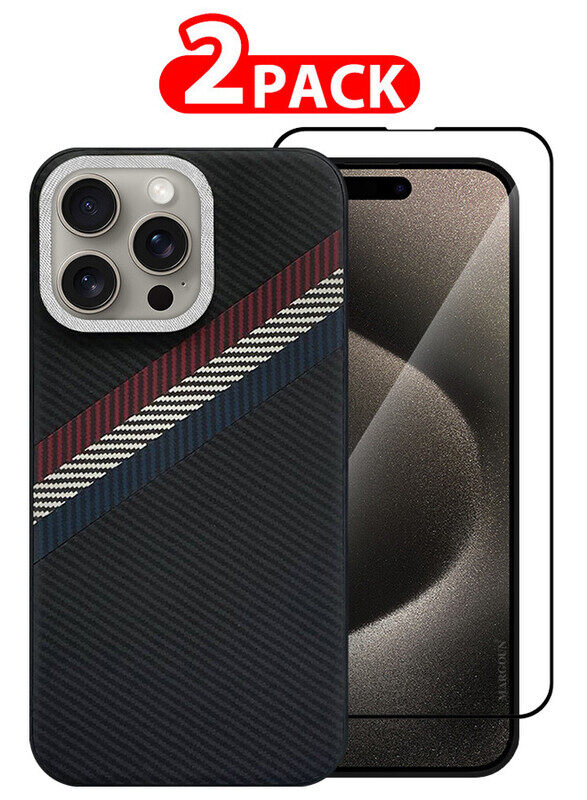 

MARGOUN for iPhone 15 Pro Max 2 Pack Case Cover and Screen Protector Carbon Fiber Pattern Phone Case Slim Shockproof Back Cover