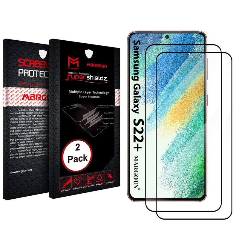 Margoun Samsung Galaxy S22+ 5G Tempered Glass 9H Full Glue Curved 2.5D Screen Protector, 2 Pieces, Clear