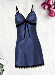 MARGOUN Women Medium Size Silk Nightwear Slip Dress Pajamas Robe Sleepdress Nightdress Deep V Neck Solid Color Satin Silk Lace Comfortable Blue