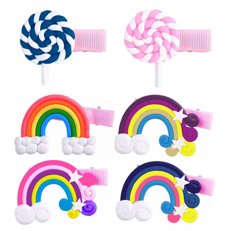 MARGOUN 6 Packs For Hair Clips Cloud Ornaments and Lollipop Colourful Flatback Polymer Hair Clips