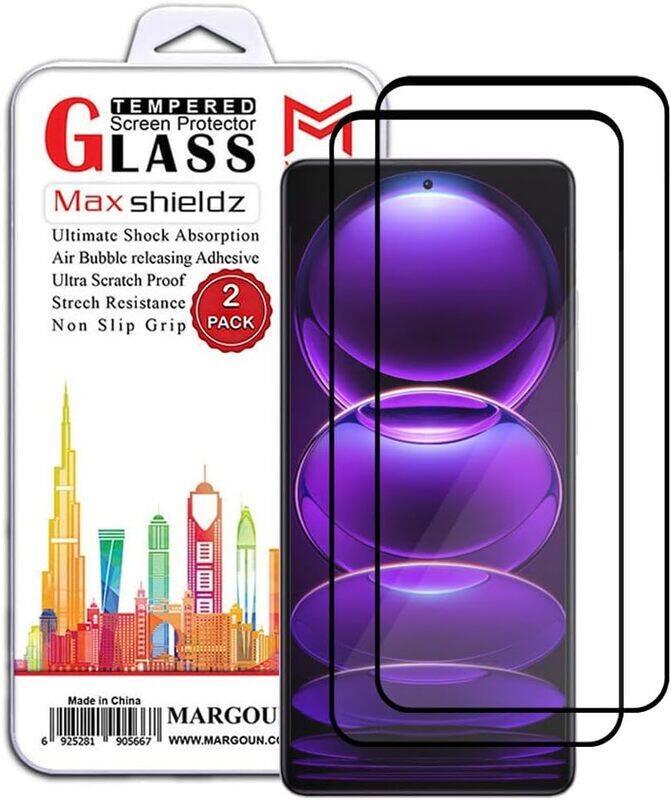 

MARGOUN 2 Pack for Xiaomi Redmi Note 12T Pro Screen Protector Side Black Tempered Glass 9H Hardness Anti Finger-Print