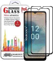 MARGOUN 2 Pack for Nokia C32 Screen Protector Side Black Tempered Glass 9H Hardness Anti Finger-Print