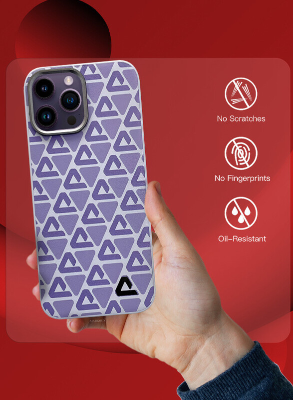 MARGOUN for iPhone 14 Pro Max 3 Pack Case and 2 Screen Protectors Leather Back Cover Triangle Pattern Shockproof Protective Phone Case Purple