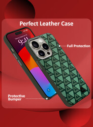 MARGOUN for iPhone 15 Pro Case Leather Back Cover Triangle Pattern Shockproof Protective Phone Case Green