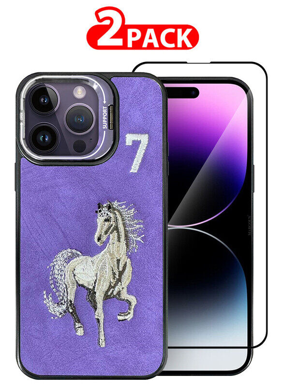 

Generic CATANES 2 Pack For iPhone 14 Pro Max Case Cover and Screen Protector Horse Series Leather Case 3D Embroidery Camera Bumper Anti Fingerprint ShookProof