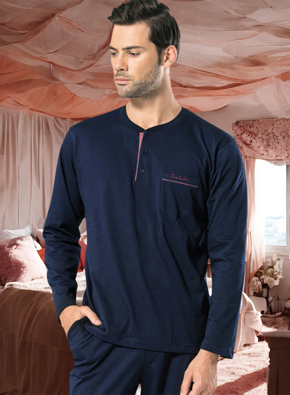 MARGOUN Men’s Small Pajama Set Pajamas For Men 2 Piece PJ Set with Cotton Knit Men Pajama Pants and Long Sleeve Shirts/S(leg size 72/chest 49/waist 47/hip 53)/M5454