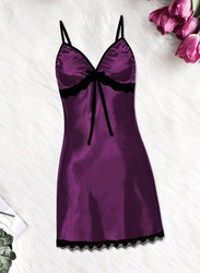 MARGOUN Women XL Size Silk Nightwear Slip Dress Pajamas Robe Sleepdress Nightdress Deep V Neck Solid Color Satin Silk Lace Comfortable Purple