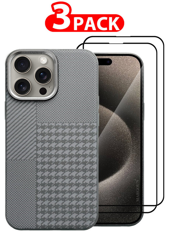 

MARGOUN for iPhone 15 Pro Max Case Cover and 2 Screen Protectors 2024 New Pattern Aramid Carbon Fiber Phone Case Slim & Light Design