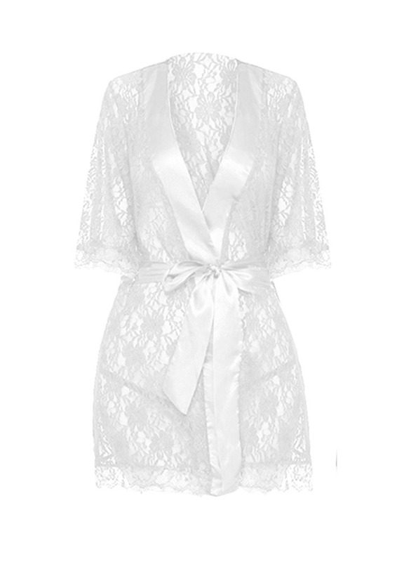MARGOUN Womens Large Size Robes Babydoll Robe Transparent Lace Deep V-Neck Short Lingerie Sleepwear Soft Kimono Bathrobe Dressing Gown Nightwear White /L(bust 88-92/waist 72-76/hip 96-100)