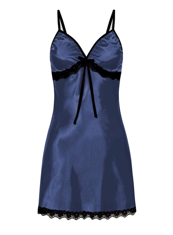 MARGOUN Women Small Size Silk Nightwear Slip Dress Pajamas Robe Sleepdress Nightdress Deep V Neck Solid Color Satin Silk Lace Comfortable Blue