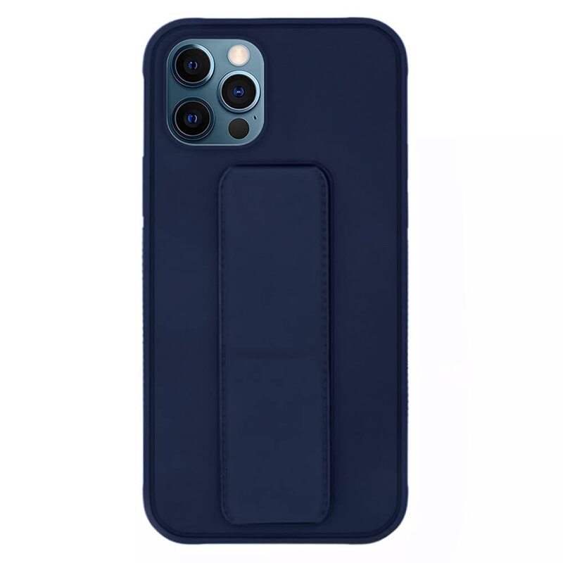 Margoun Apple iPhone 12 Pro Multi-Function Shockproof Protective Two-In-One Finger Grip Holder Mobile Phone Case Cover, Dark Blue