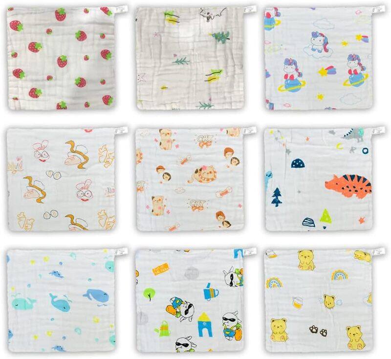 MARGOUN Baby Muslin Washcloths Soft Face Cloths for Newborn 30 * 30 cm, Absorbent Bath Face Towels, Baby Wipes, Burp Cloths or Face Towels (9 pack B)