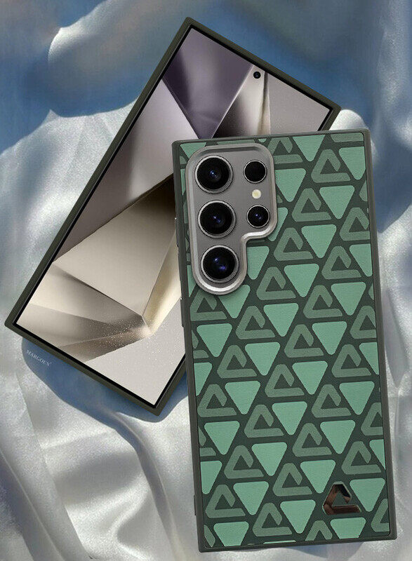 

MARGOUN for Samsung Galaxy S24 Ultra Case Leather Back Cover Triangle Pattern Shockproof Protective Phone Case Green