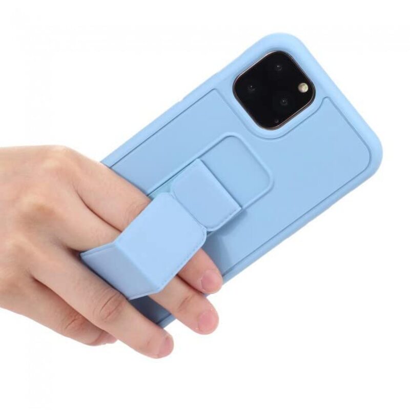 Margoun Apple iPhone 11 Pro Max Multi-Function Shockproof Protective Two-In-One Finger Grip Holder Mobile Phone Case Cover, Light Blue