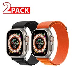 Margoun Nylon Alpine Sport Loop Watch Band for Apple iWatch Ultra Series 8/7/6/5/4/3/2/1/SE 49mm/45mm/44mm/42mm, 2 Pieces, Black/Orange