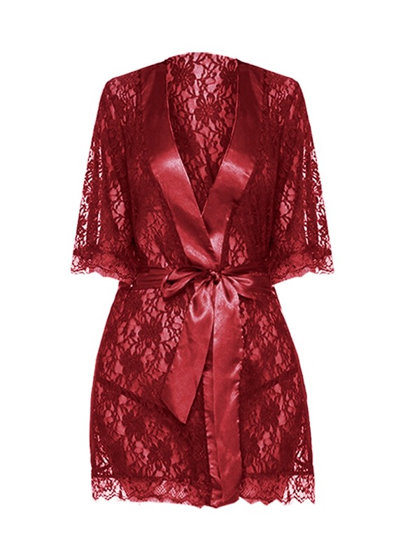 MARGOUN Womens Large Size Robes Babydoll Robe Transparent Lace Deep V-Neck Short Lingerie Sleepwear Soft Kimono Bathrobe Dressing Gown Nightwear Red /L(bust 88-92/waist 72-76/hip 96-100)