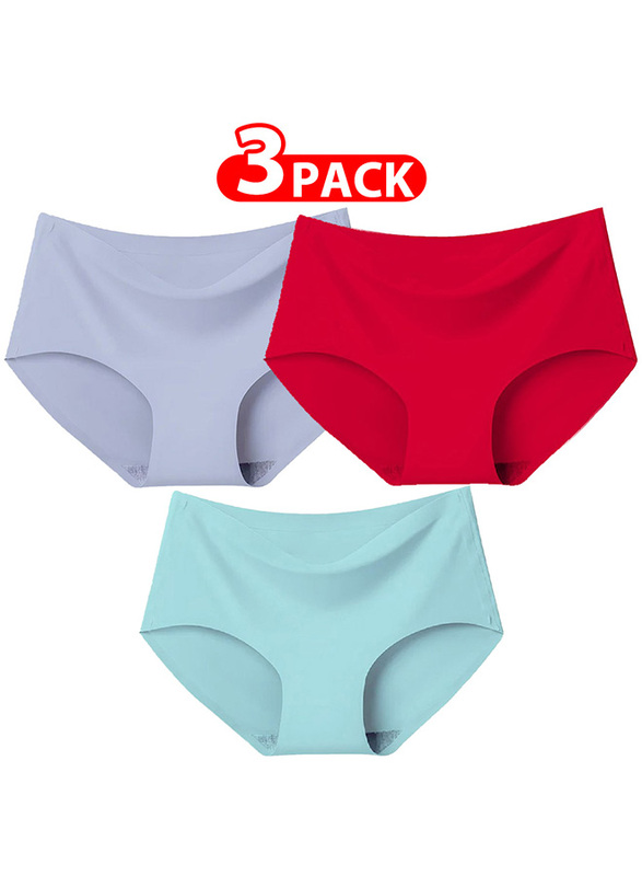 Margoun 3 Packs Women's Large Size Underwear Silk Women Lingerie Seamless Women High Rise Underwear Multicolour/Size(in):L (Waist 22'') - MGU01