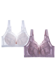 MARGOUN 2 Pack For Women's XL Size Lace Bra Wide Straps Wireless Bralettes with Full Cup Pads Bras for Ladys Women 42/95 Purple White /MGB04