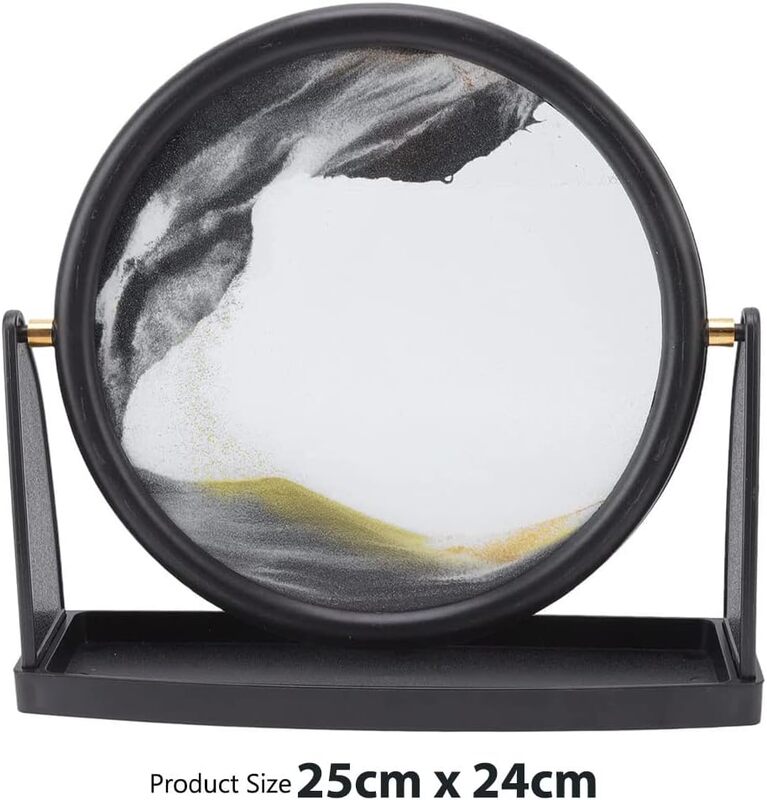 MARGOUN Moving Sand Art Picture Sandscapes in Motion Round Glass 3D Deep Sea Sand Art Size L25cm, W6cm, H24cm for Adult Kid Large Desktop Art Toys Home Decor (Black Large)