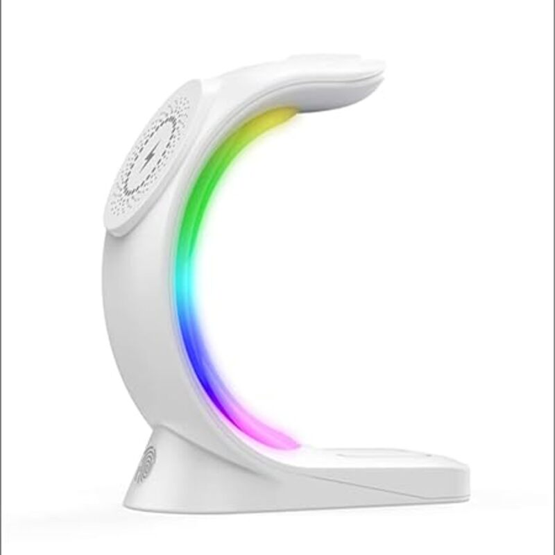 MARGOUN Magnetic 4 in 1 RGB LED Wireless Charger Stand For iPhone 14 13 12 Pro Max 15W Fast Charging Station For Airpods Apple Watch 7 6 (White)
