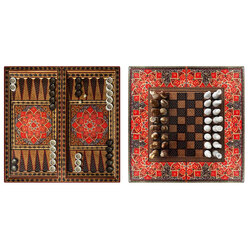MARGOUN Handmade Chess Board and Backgammon Set Decorative Chess Gift Wooden Backgammon Set Khatam Chess /Red