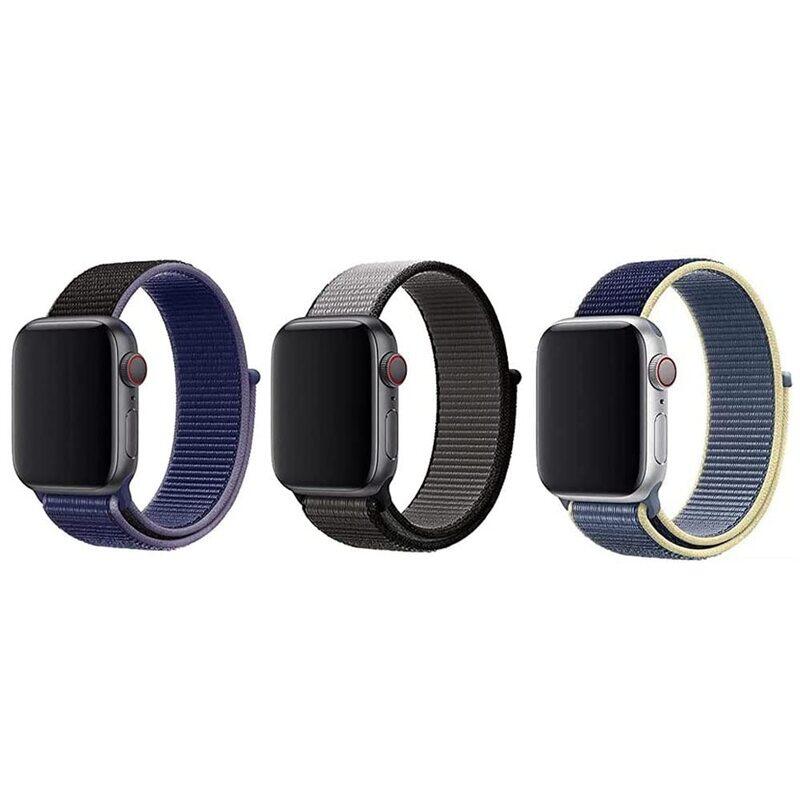 

Margoun Nylon Sport Band for Apple Watch 49mm/45mm/44mm/42mm, 3 Piece, Black/Grey/Blue