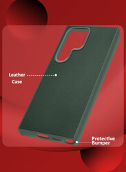 MARGOUN (for Samsung Galaxy S24 Ultra) Case Cover Leather Case with Lens Frame Shockproof Full Body Protective Cover Green