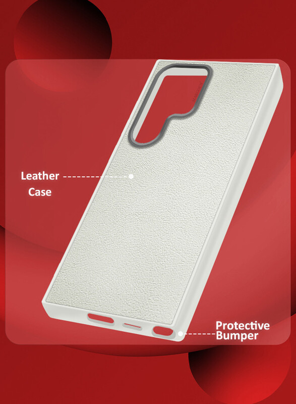 MARGOUN (for Samsung Galaxy S23 Ultra) Case Cover Leather Case with Lens Frame Shockproof Full Body Protective Cover White