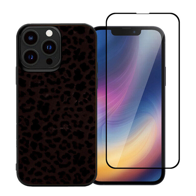 

MARGOUN 2 Pack for iPhone 13 Pro Max Case Cover with Screen Protector Tempered Glass, Full Protection Back Case Glamorous Collection Leopard - Dark Br