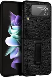 MARGOUN For Samsung Galaxy Z Flip 3 SHD Luxury Leather Case Crocodile Skin Pattern Cover with Foldable Kickstand (Black)