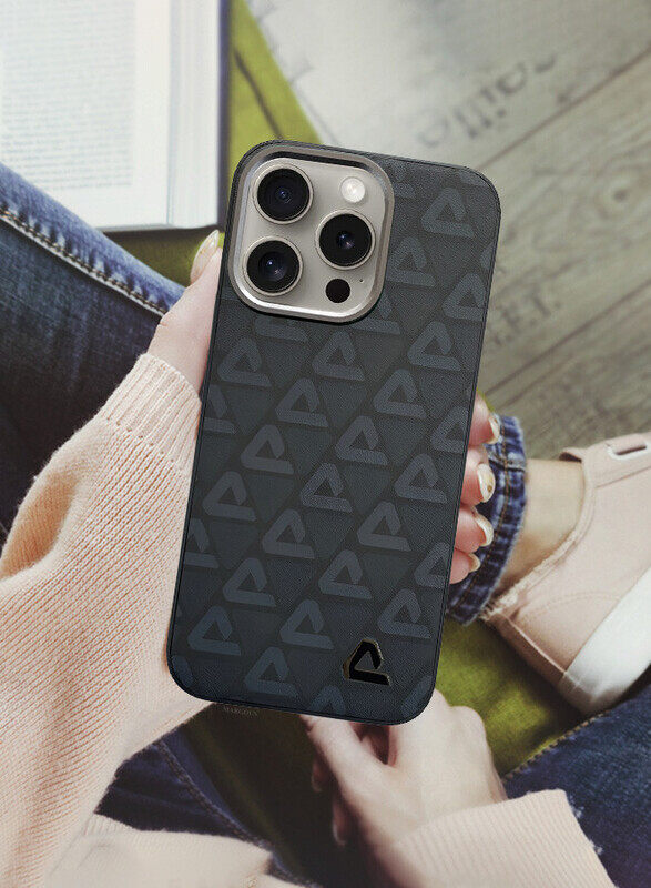 MARGOUN for iPhone 15 Pro Case Leather Back Cover Triangle Pattern Shockproof Protective Phone Case Black