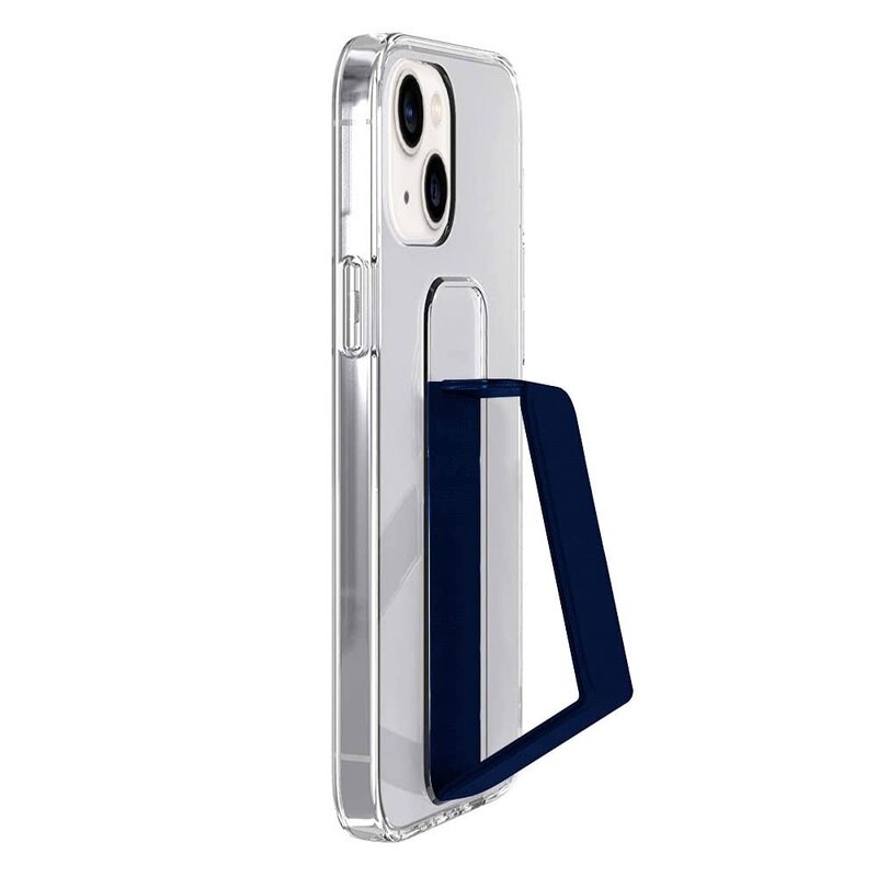 

Margoun Apple IPhone 14 Mobile Phone Back Case Cover With Finger Grip Holder, Clear/Dark Blue