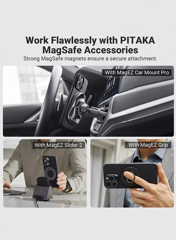 PITAKA iPhone 15 Pro MagEZ case Aramid Fiber MagSafe Slim Light Case Less Touch Feeling MagEZ Case Black/White