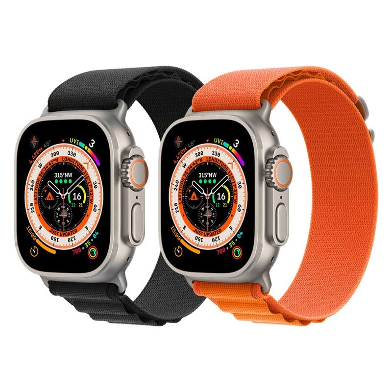 

Margoun Nylon Alpine Sport Loop Watch Band for Apple iWatch Ultra Series 8/7/6/5/4/3/2/1/SE 49mm/45mm/44mm/42mm, 2 Pieces, Black/Orange