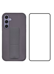 MARGOUN 2 Packs For Samsung Galaxy S24 Plus Case and Screen Protector Magnetic Stand and Holder Premium Silicone Vertical and Horizontal Hand Strap Grip Multi Stand Cover Dark Purple