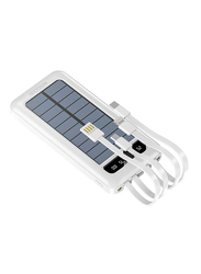 MARGOUN 10000mAh Solar Power Bank Big Capacity Phone Charging Powerbank with Cable External Battery Phone Fast Charger White