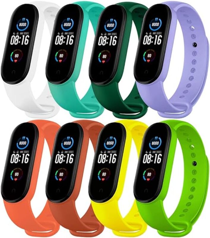 MARGOUN Bundle 8 Pack for Xiaomi Mi Band 6 Strap/Mi Band 5 Silicone Watch Band Smartwatch Wristband Replacement Accessories Strap Bracelet