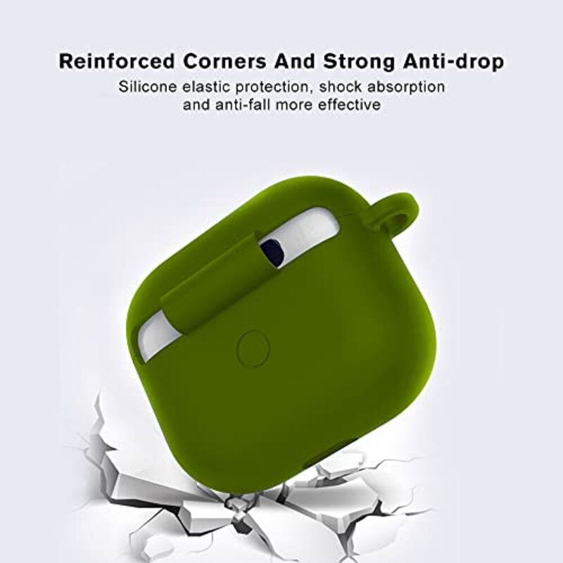 Margoun Silicone Case Cover with Clip for Airpods 3 Case 2021 3rd Generation, Green