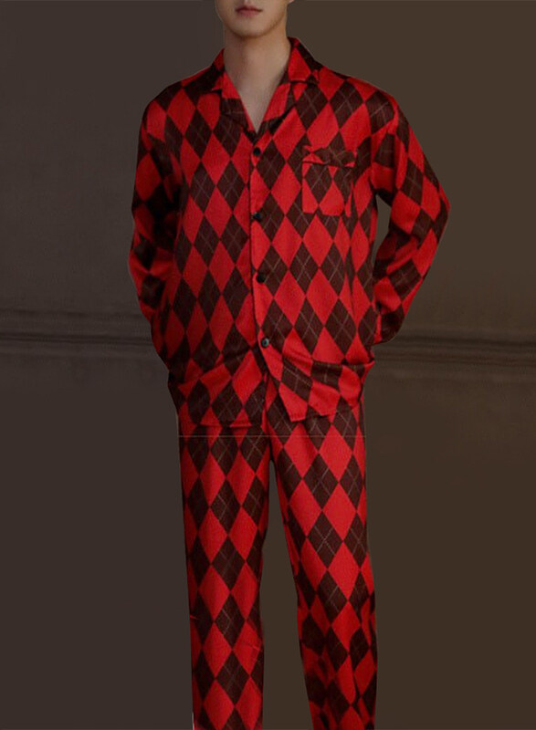 

Generic MARGOUN Men's XXL Pajamas Sets Sleepwear Long Sleeve top and Bottom classic Check Red Plaid PJs Sets - MG11