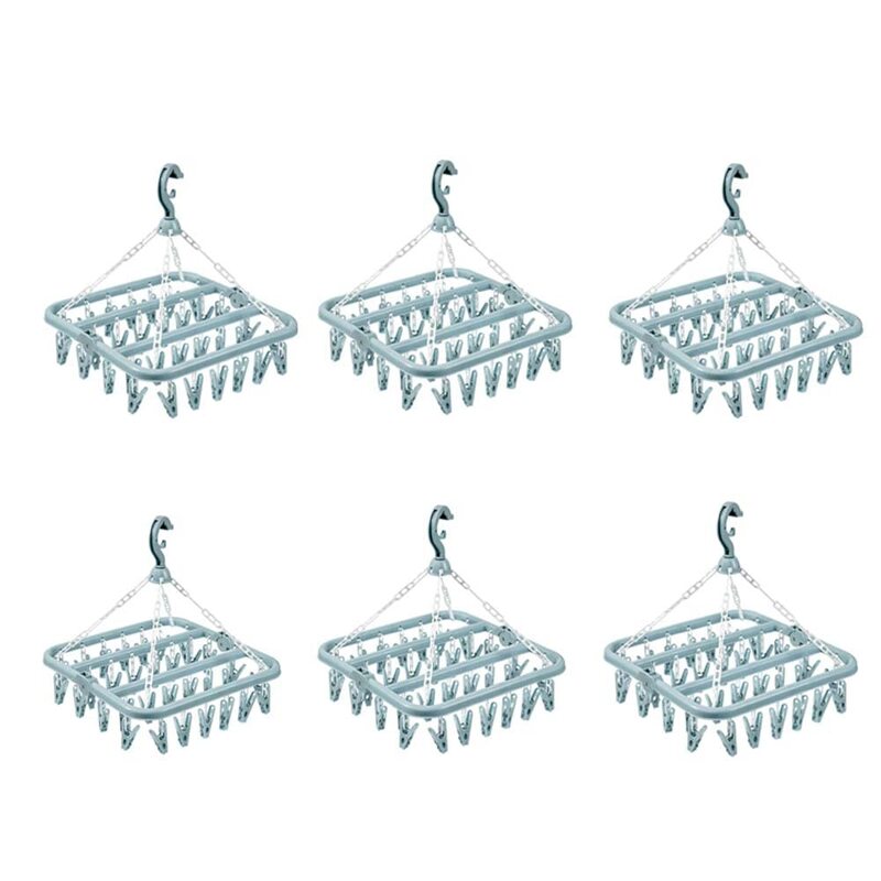 Margoun 6 Piece Clothes Drying Rack Laundry Hanger with 32 Clips, Blue