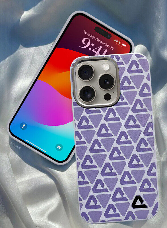 

MARGOUN for iPhone 15 Pro Max Case Leather Back Cover Triangle Pattern Shockproof Protective Phone Case Purple