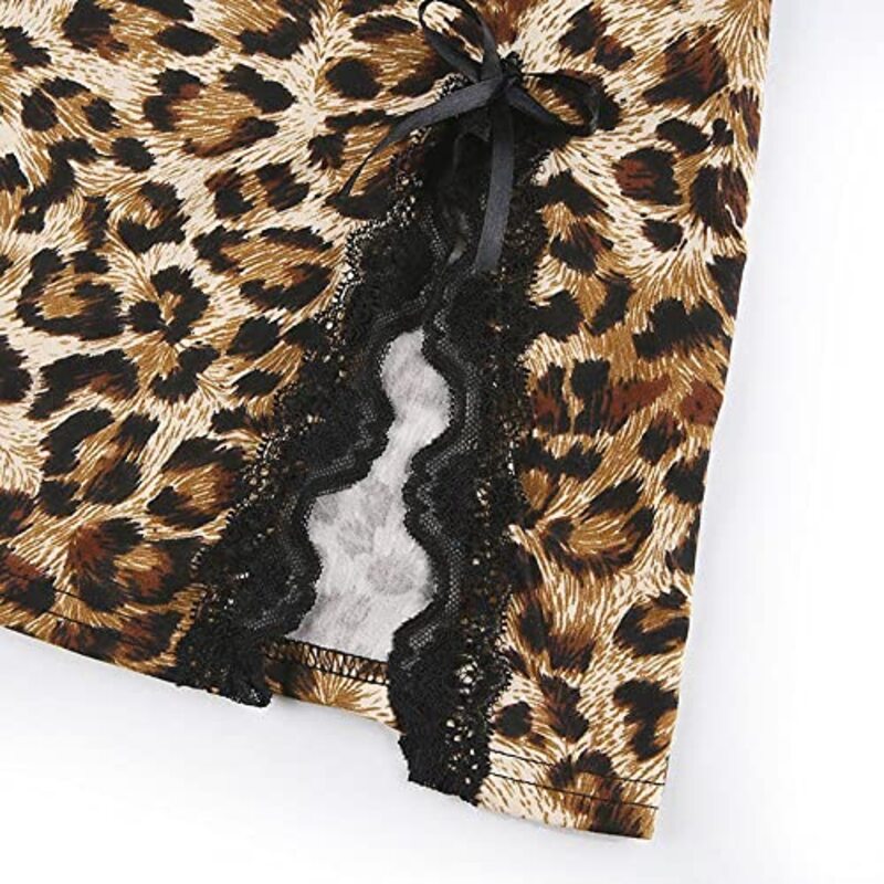 Margoun Sexy Lingerie Pullover Leopard Print Lace Slit Dress Bedroom Wear for Women, M18, Multicolour